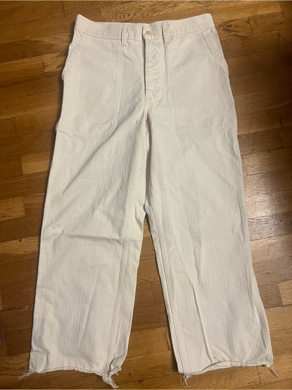 Buck Mason Off-White Straight-Leg herringbone Cotton pants